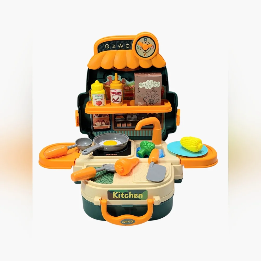 3-in-1 Kids Chef Kitchen Playset Backpack & Toddler Pretend Cooking Food Kit